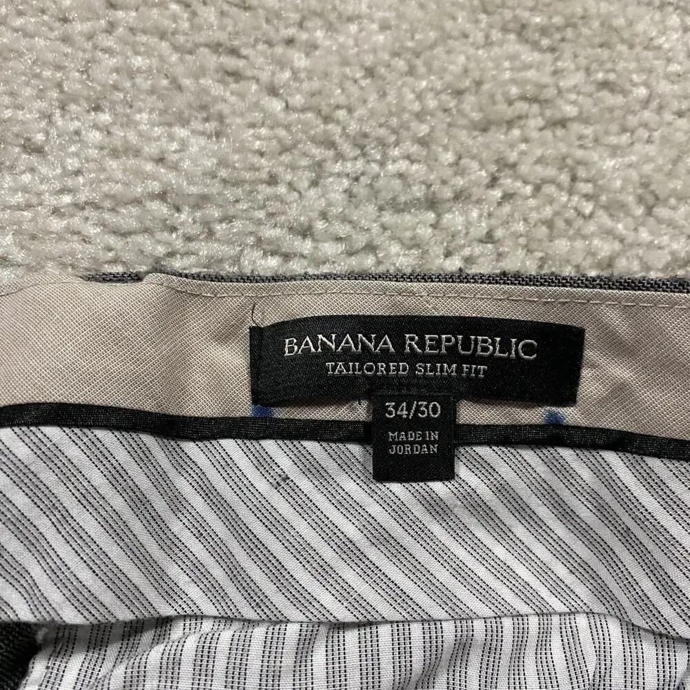 Banana Republic Pants Mens 34x30* Gray Wool Glen Plaid Slim Fit Dress Trousers